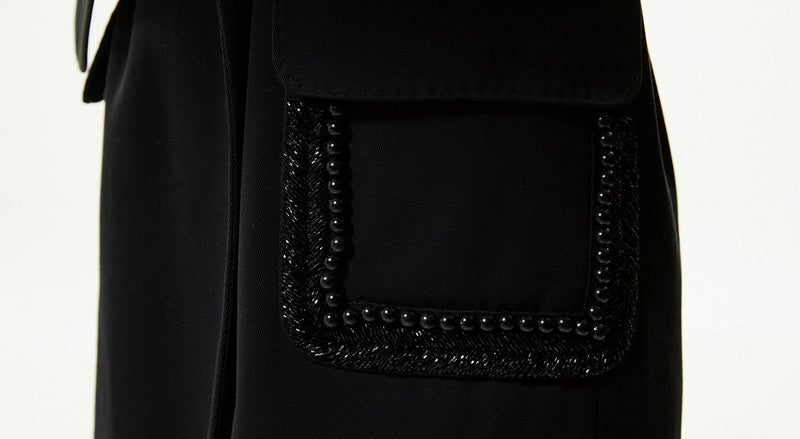 Machka Pearl-Stone Embroidered Gabardine Jacket Blazer Black