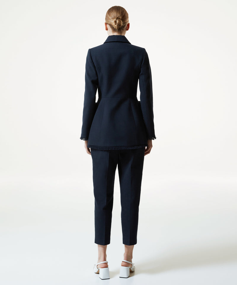 Machka Tweed Blazer With Tassel Stripes Navy Blue