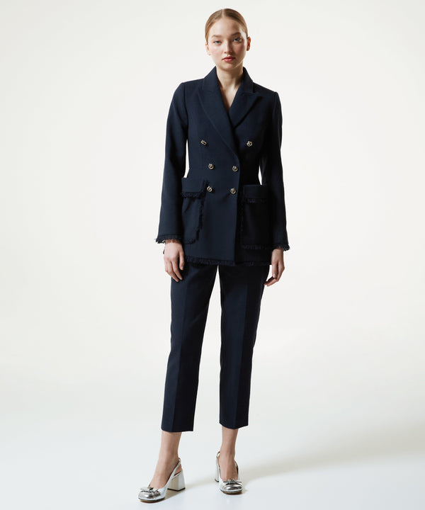 Machka Tweed Blazer With Tassel Stripes Navy Blue