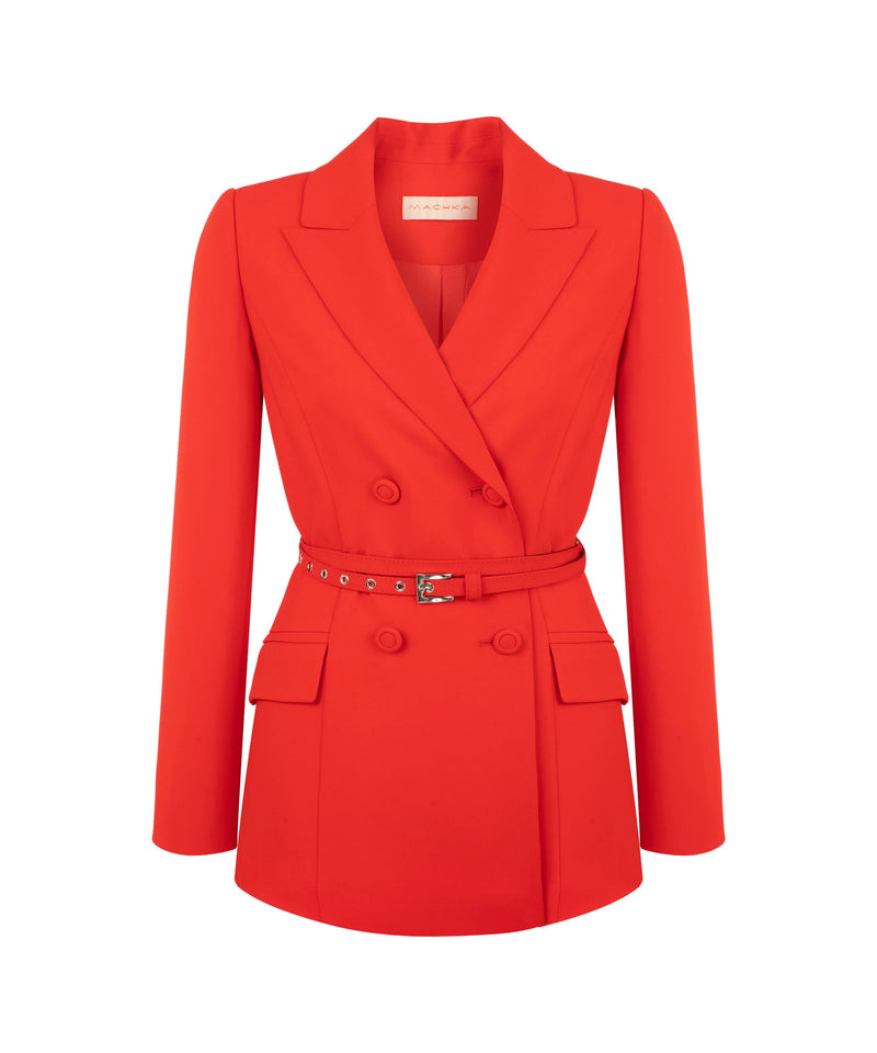 Machka Belted Double-Breasted Blazer Red