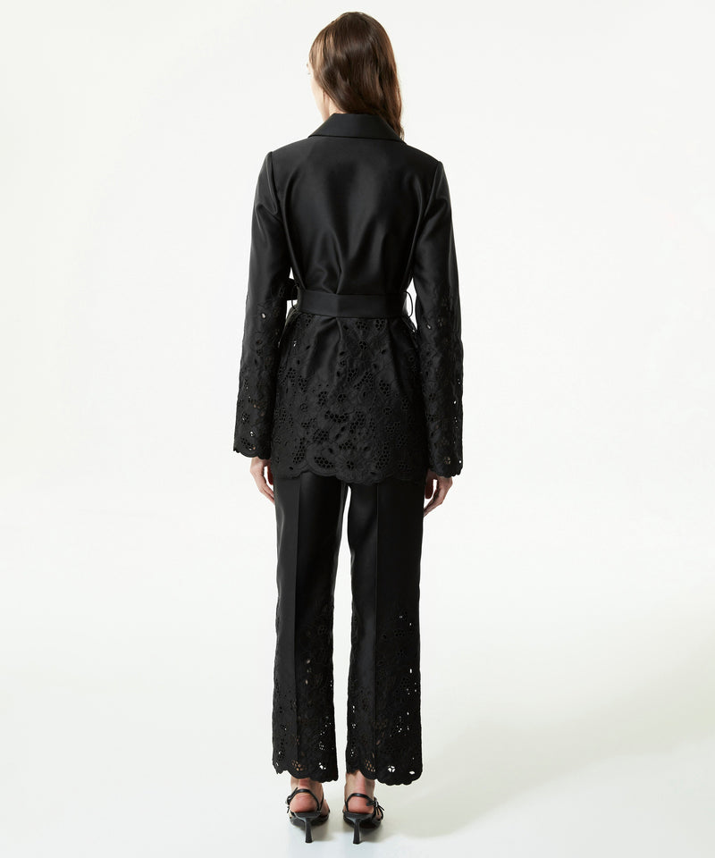 Machka Embroidered Satin Duchess Jacket Blazer Black