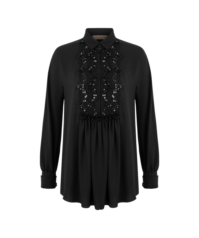 Machka Sequin-Embroidered Lace Garnet Blouse Black