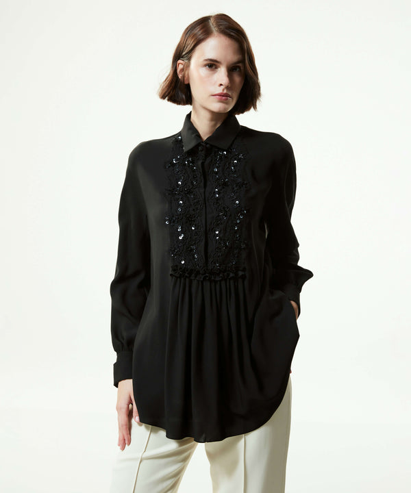 Machka Sequin-Embroidered Lace Garnet Blouse Black