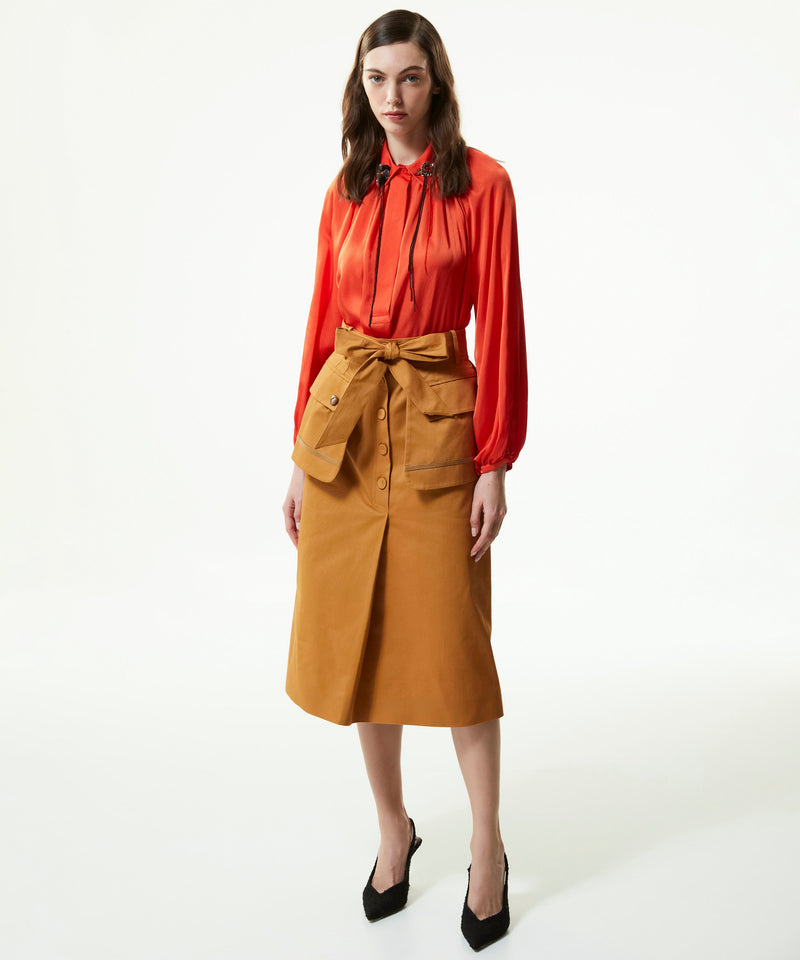 Machka Wide Cut Blouse With Floral Module Embroidered Orange