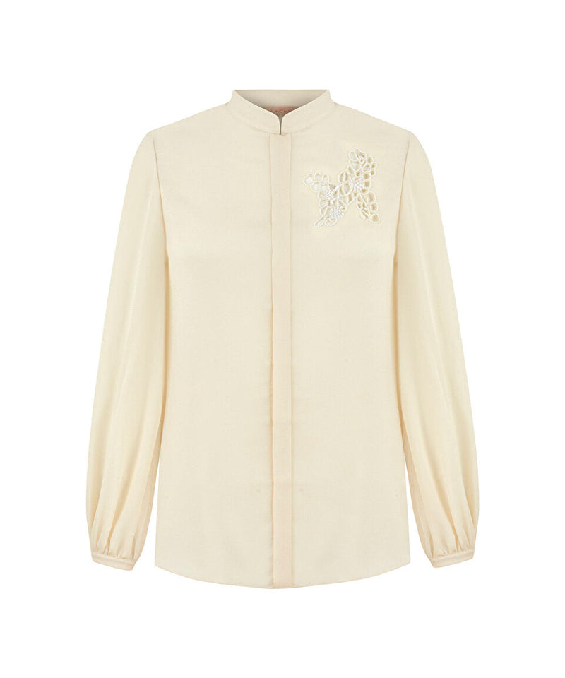 Machka Bead-Embroidered High Neck Shirt Light Beige