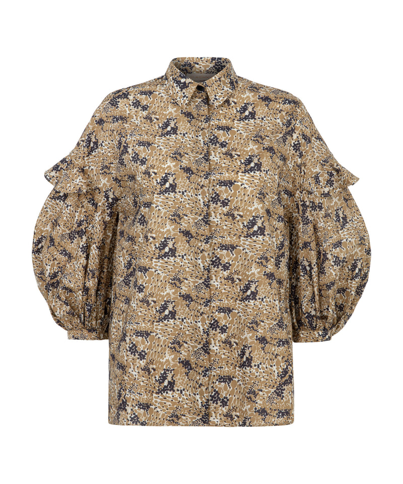 Machka Mixed Pattern Balloon Sleeve Shirt Camel