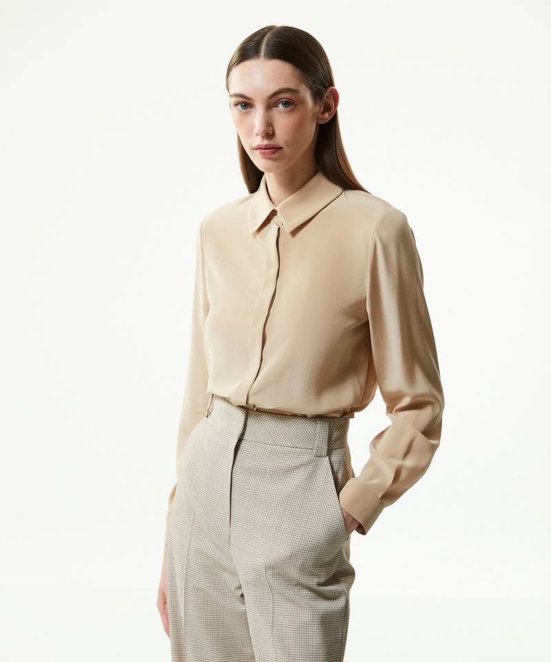 Machka Solid Basic Silk Shirt Camel