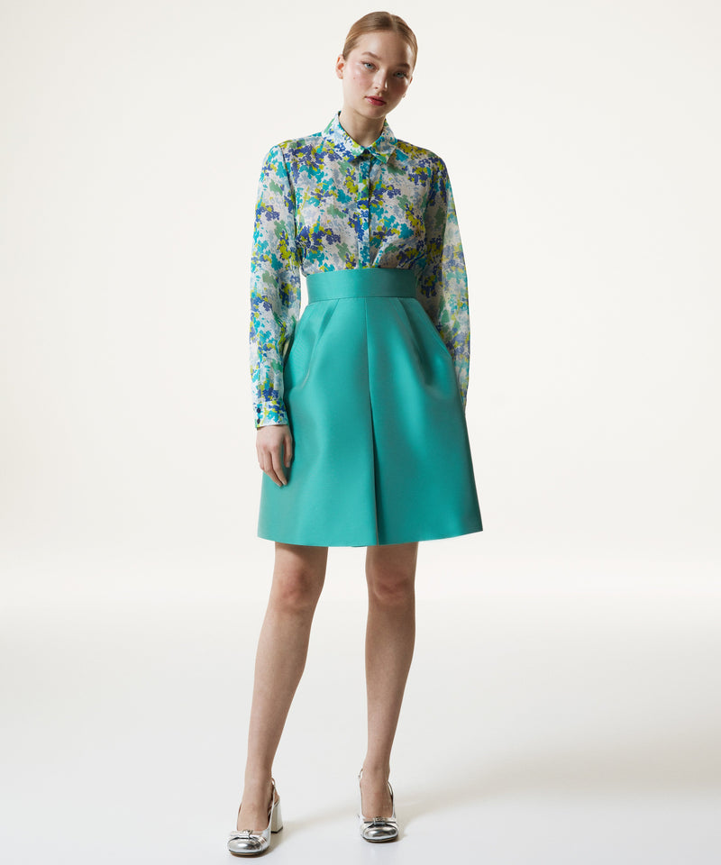 Machka Abstract Pattern Silk Shirt Turquoise