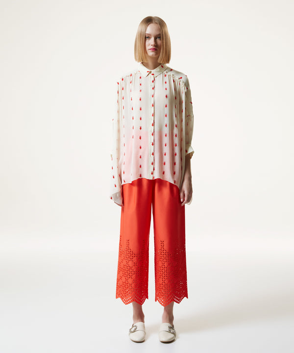 Machka Embroidered Detail Oversize Shirt Ecru