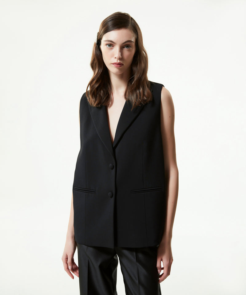 Machka Mono Collar Vest With Back Detail Black