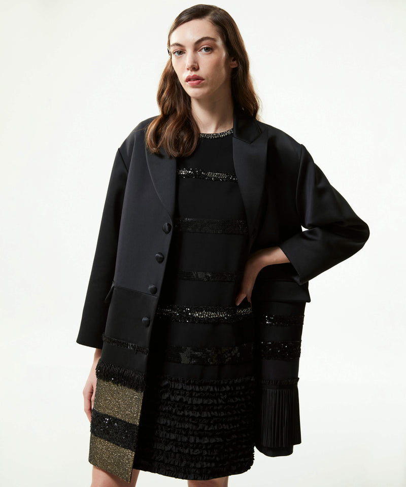 Machka Sequin-Stone-Embroidered Top Coat Black