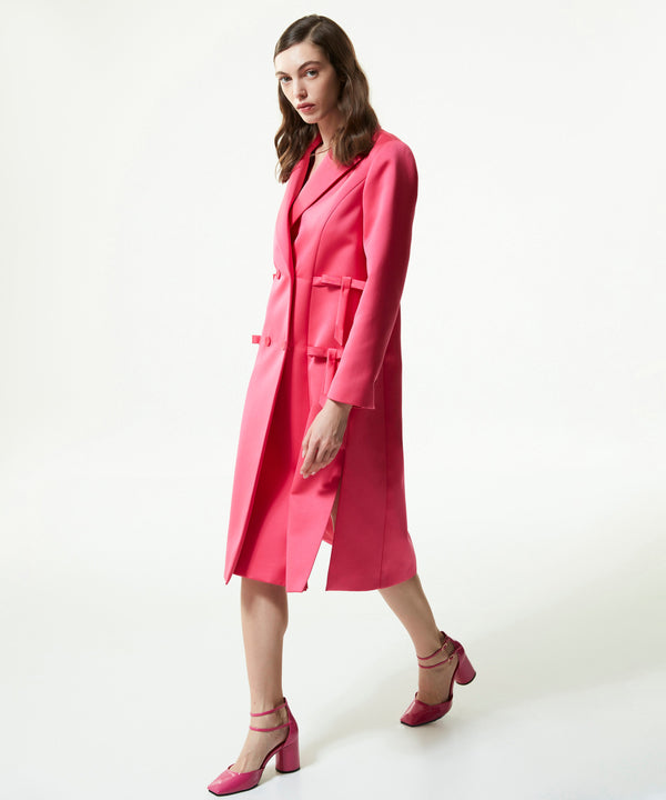 Machka Satin Duchess Top Coat With Bow Fuchsia