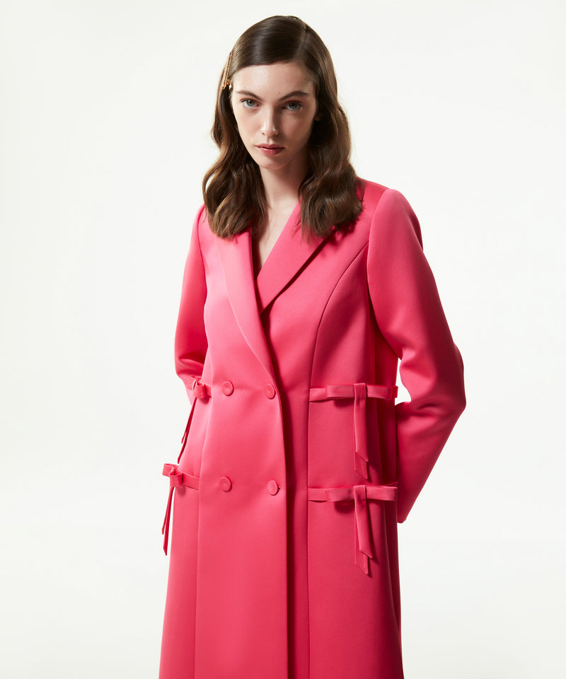 Machka Satin Duchess Top Coat With Bow Fuchsia