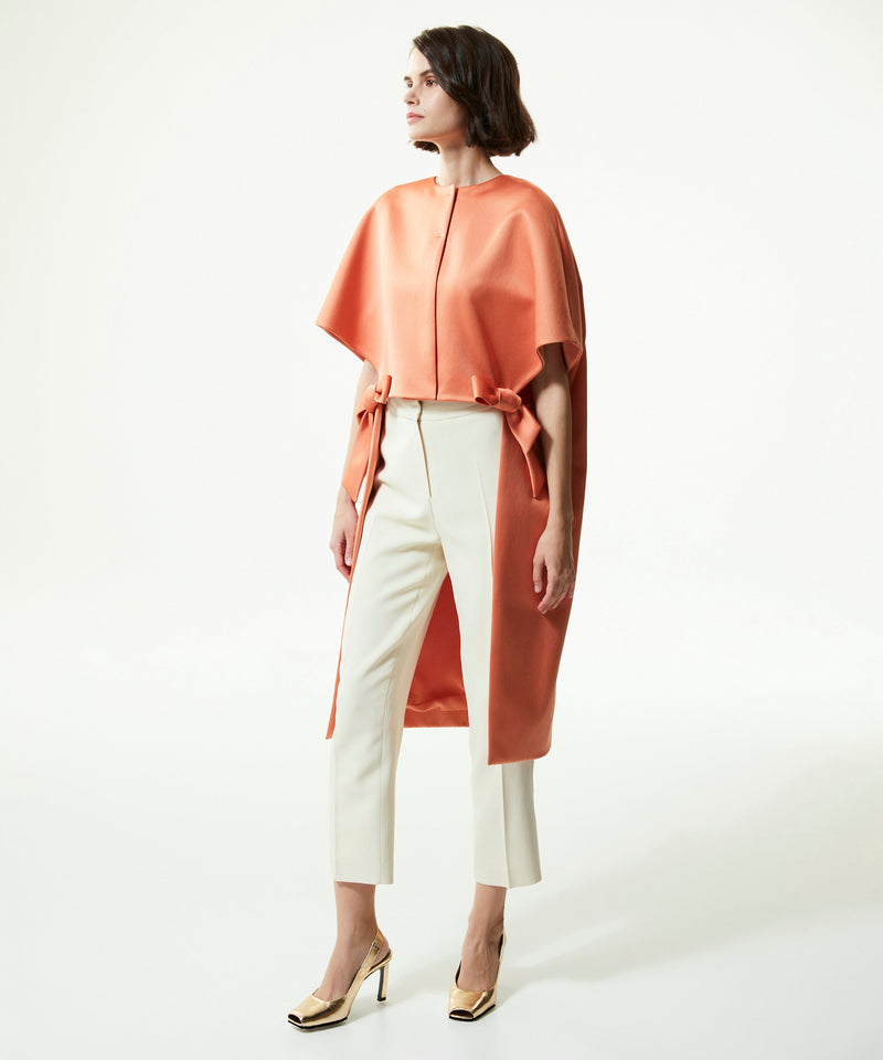 Machka Bow Tie Overcoat With Asymmetric Hem Salmon