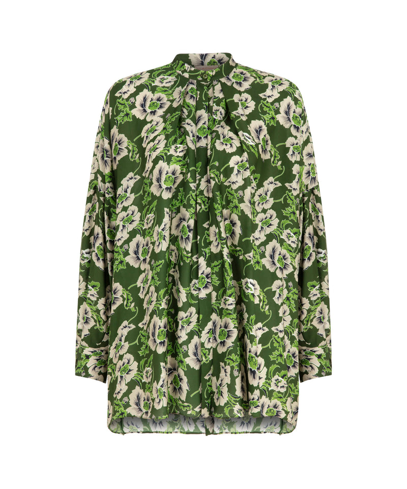 Machka Floral Print Collar Tunic Blouse Green