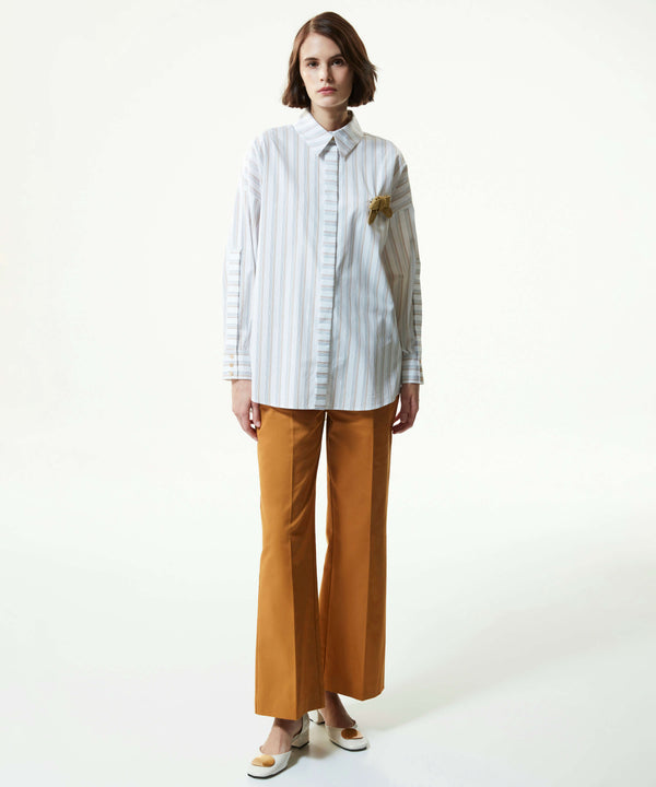 Machka Stripe Pattern Shirt With Detachable Bow Brooch White