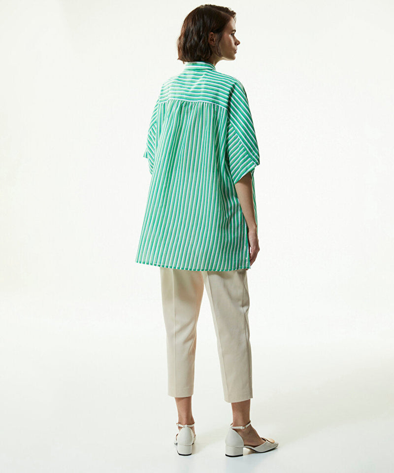 Machka Line Pattern Oversized Shirt Green