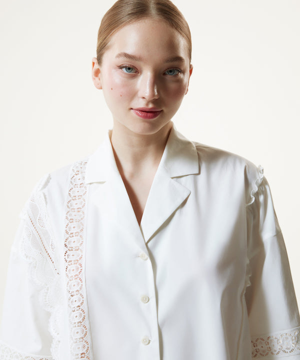 Machka Lace-Trimmed Poplin Shirt White