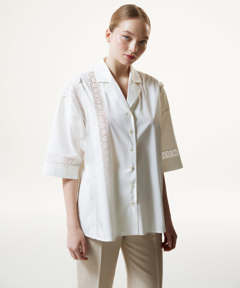 Machka Lace-Trimmed Poplin Shirt White