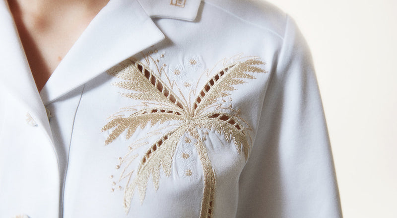 Machka Palm-Embroidered Detail Blouse Off White