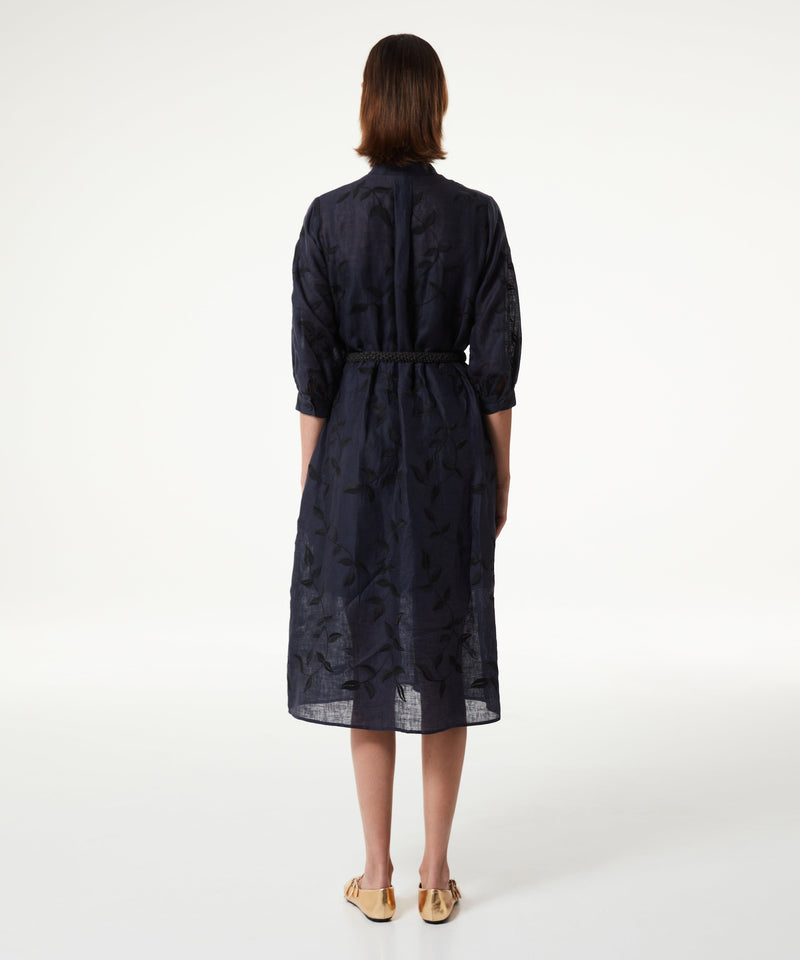 Machka Raffia Belted Dress Navy Blue