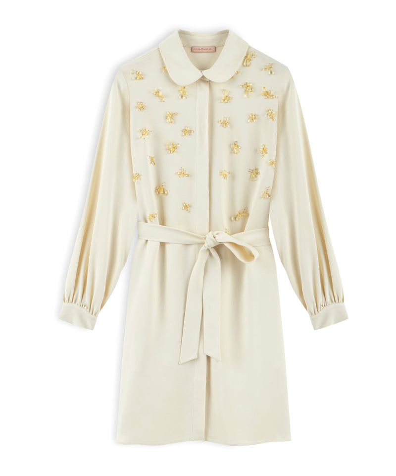 Machka Embroidered Crepe Dress Off White