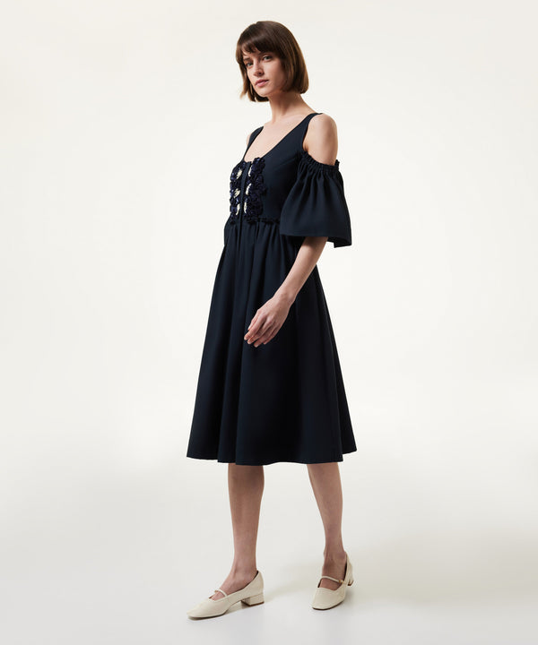 Machka Embroidered Flounce Dress Indigo