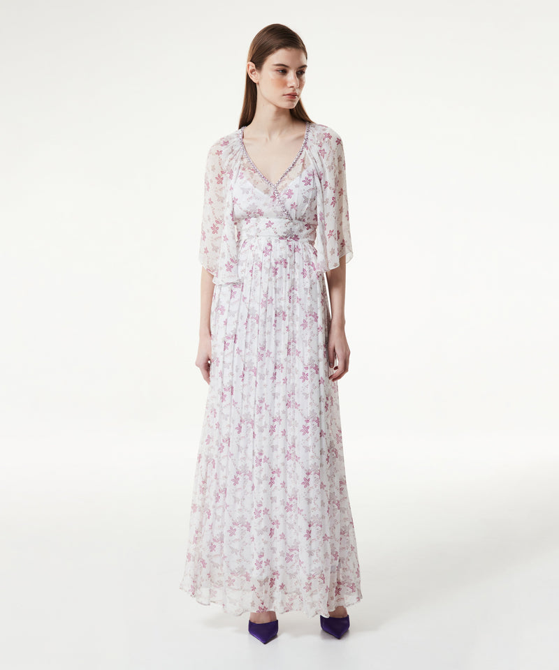 Machka Floral Pattern Stone Striped Dress Lilac