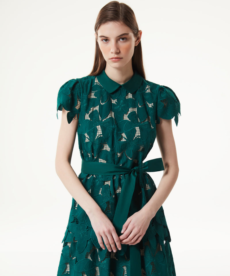 Machka Scallop Midi Dress Dark Green