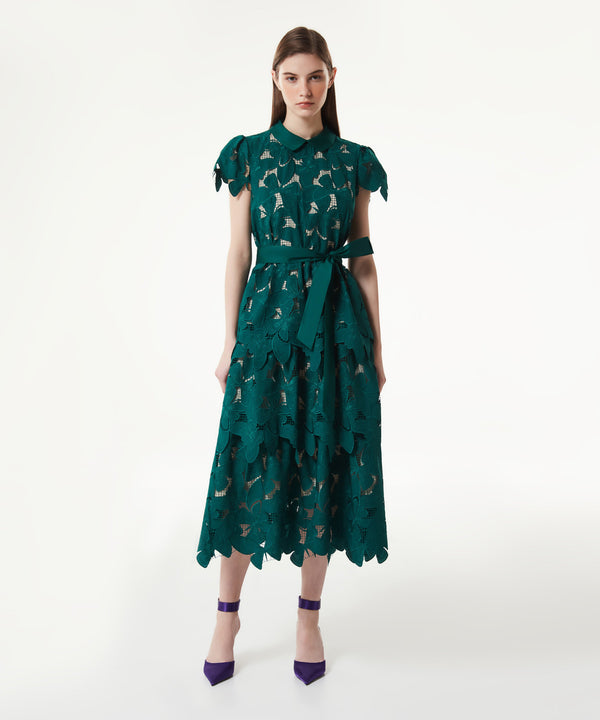 Machka Scallop Midi Dress Dark Green