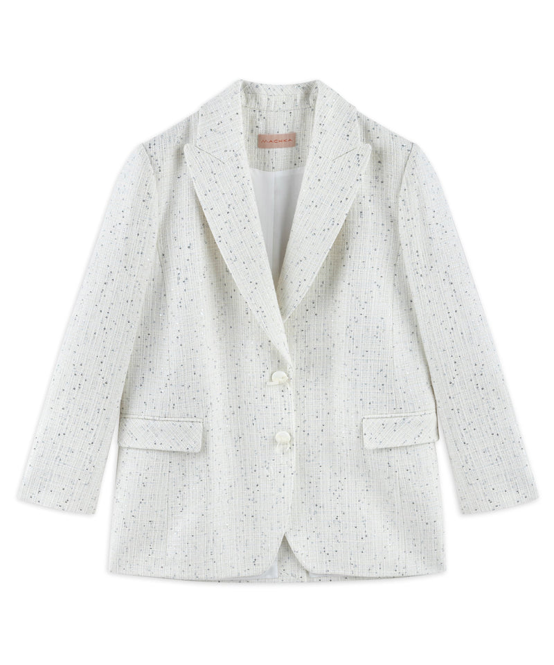 Machka Sequined Tweed Blazer Off White