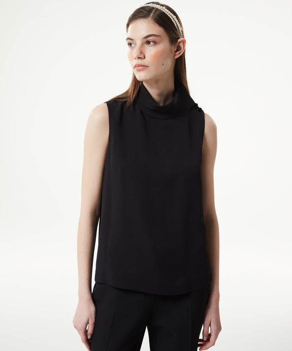 Machka High Collar Silk Blouse Black