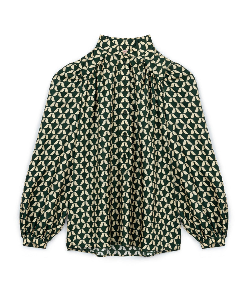 Machka Bird Pattern Blouse Dark Green