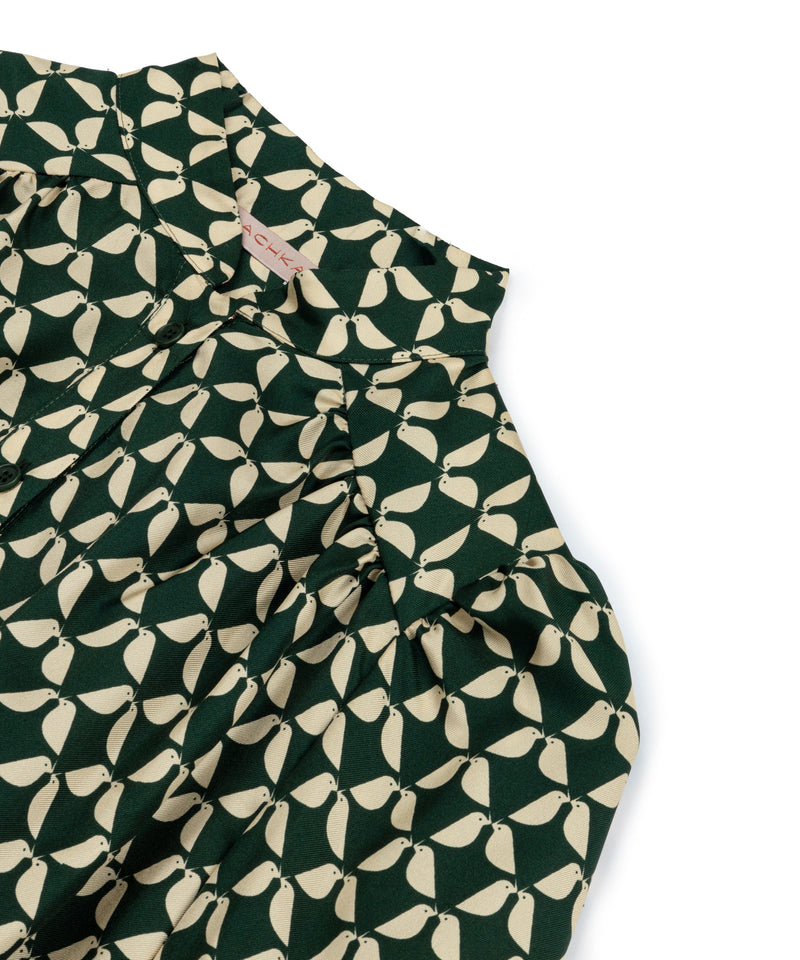 Machka Bird Pattern Blouse Dark Green