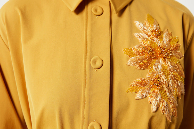 Machka Embroidered Shirt Collar Blouse Yellow