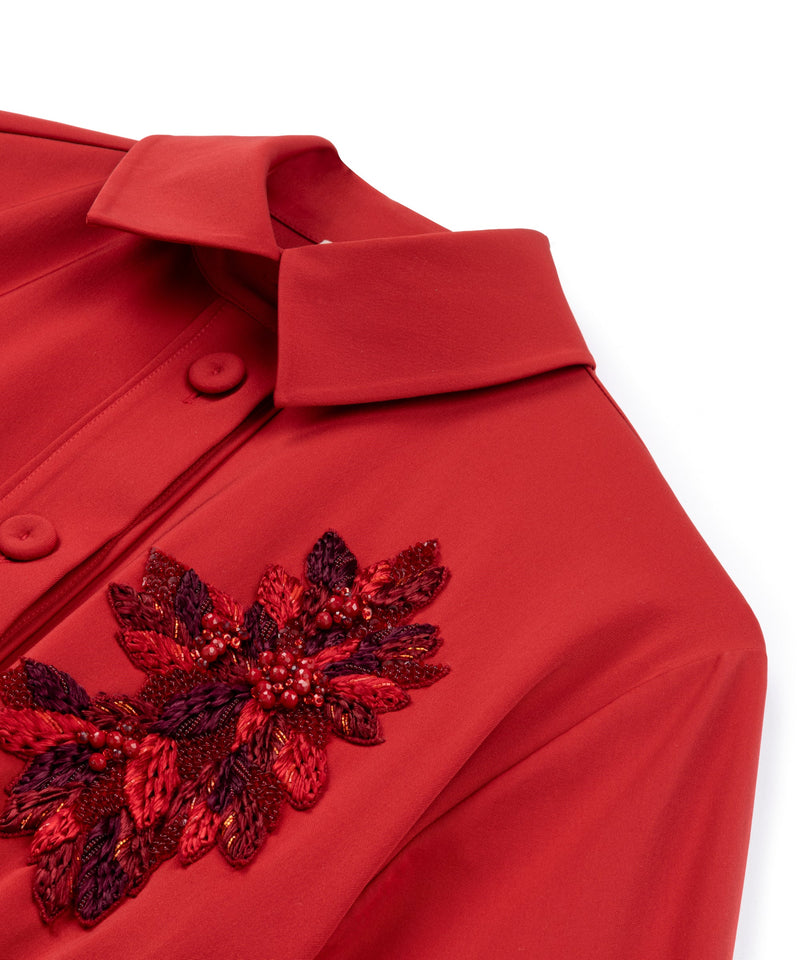 Machka Embroidered Shirt Collar Blouse Red