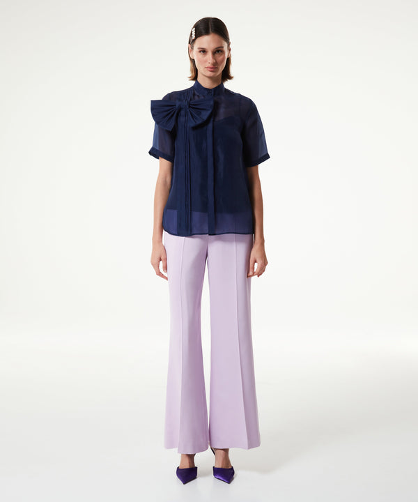 Machka Silk Shirt With Ribbon Navy Blue