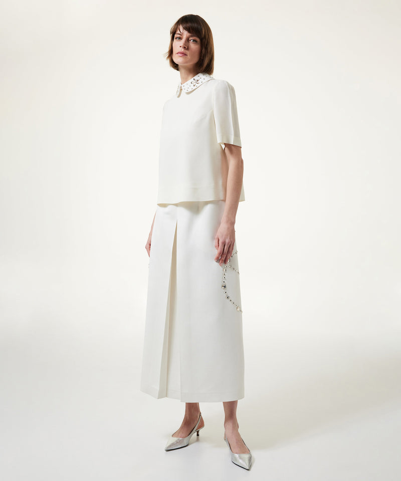 Machka Embroidered Crepe Blouse Off White