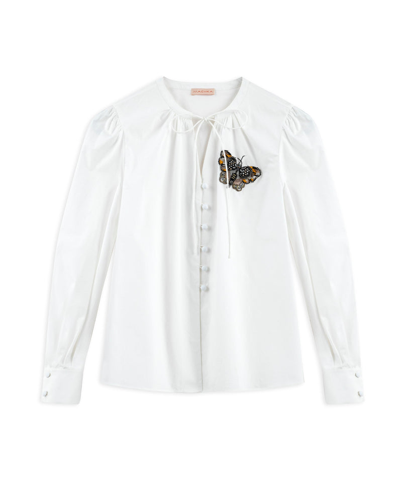 Machka Butterfly Embroidered Shirt Ecru