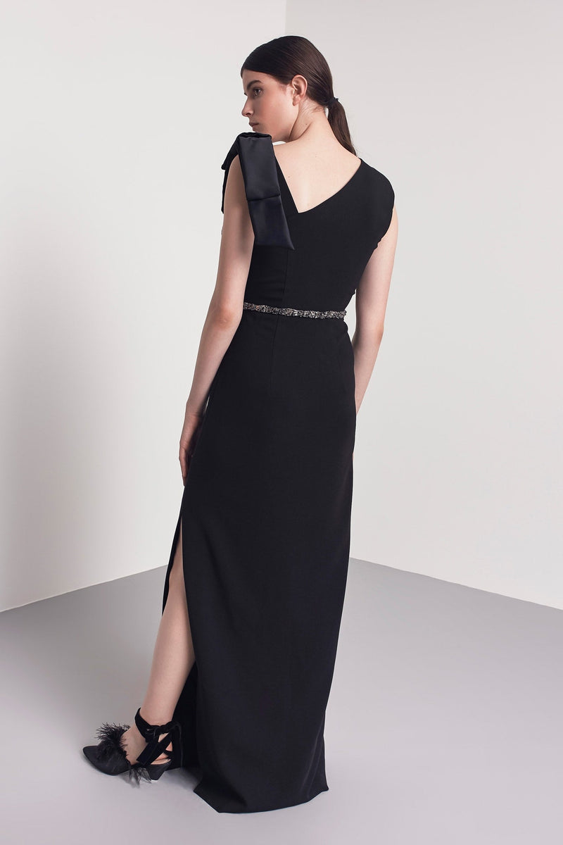 Machka Embellished Detail Long Dress Black