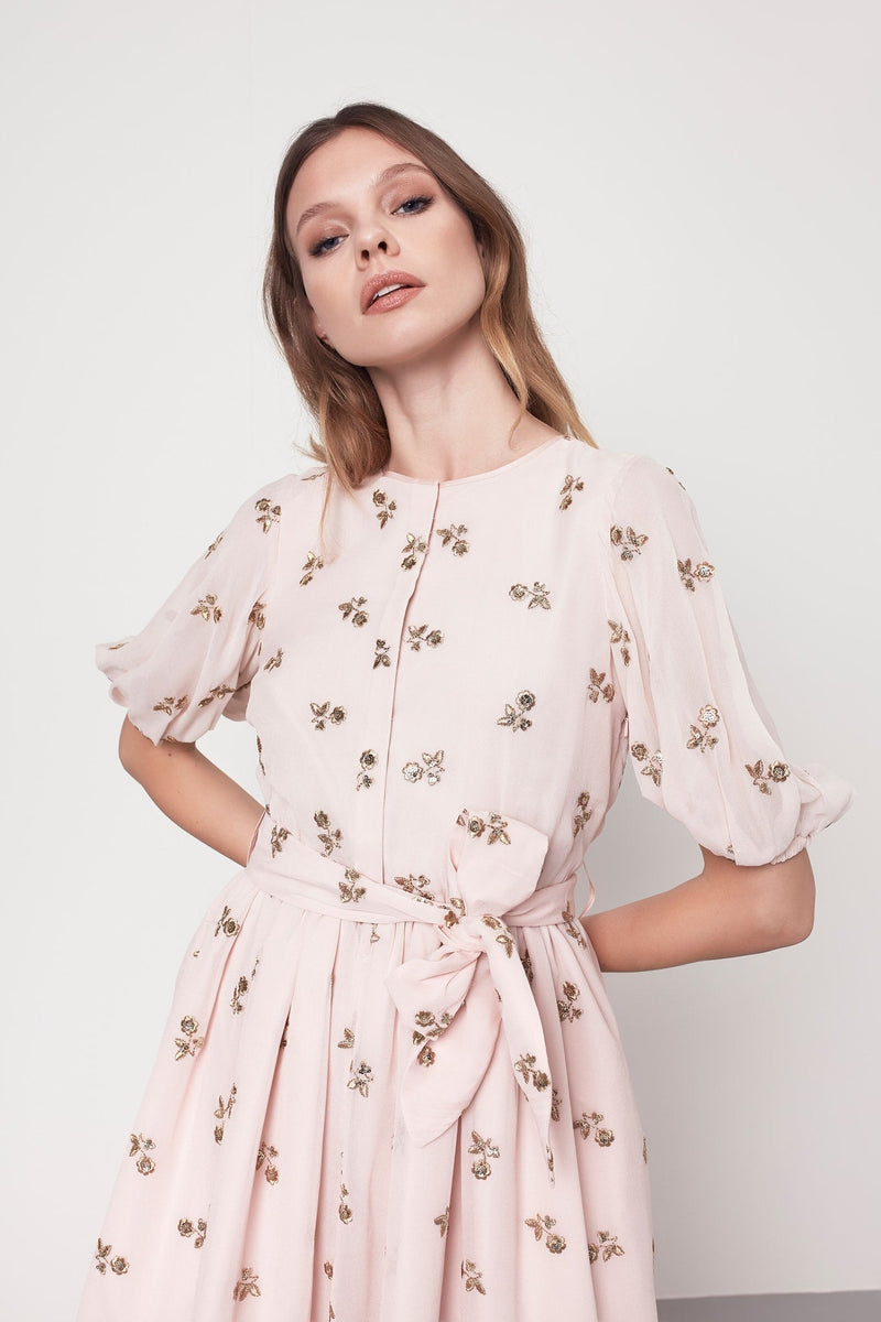 Machka Embellished Detail Belted Dress Pink