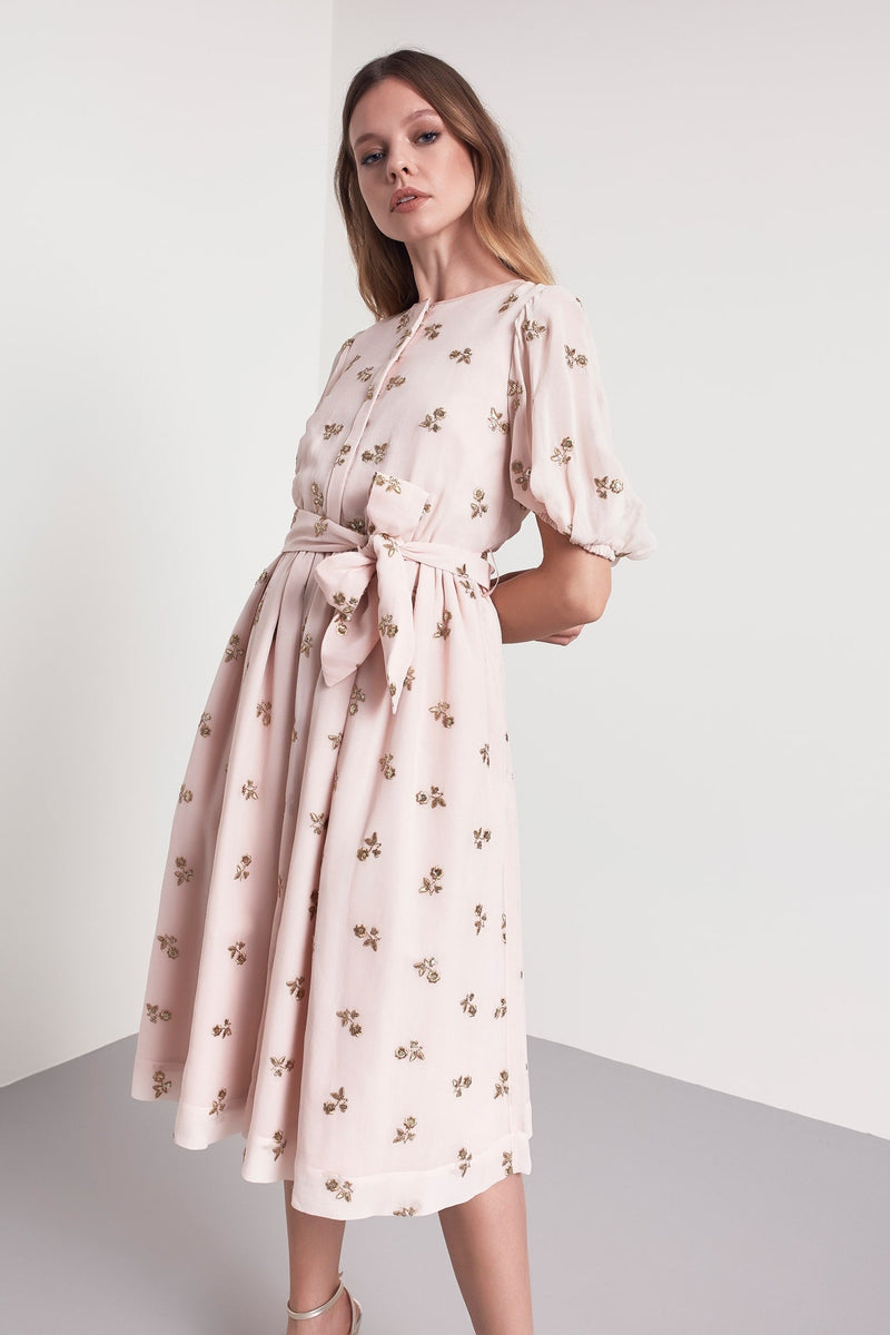 Machka Embellished Detail Belted Dress Pink