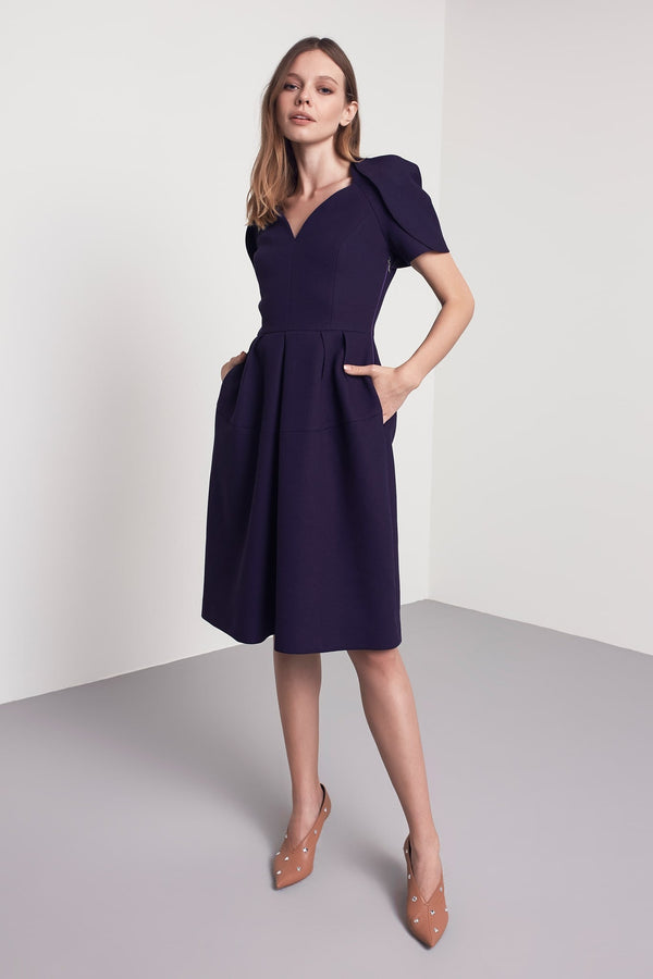 Machka Cape Detail Sheath Dress Dark Purple