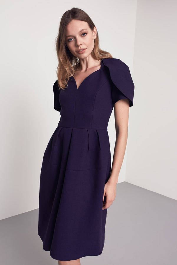 Machka Cape Detail Sheath Dress Dark Purple