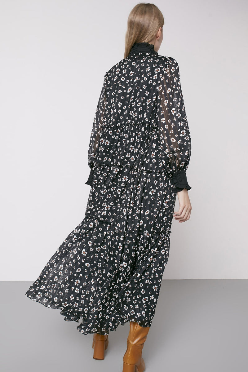 Machka Floral Print High Neck Dress Black