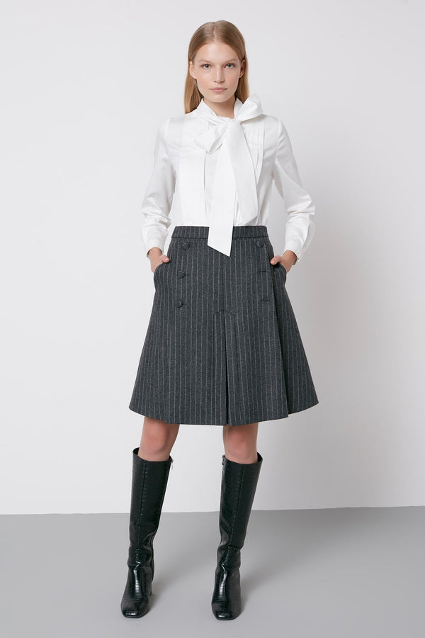 Machka Striped Button Detail Skirt Dark Grey