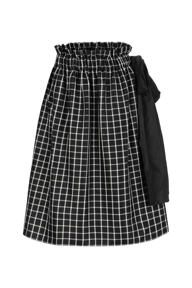 Machka Checkered Bow Tie Detail Skirt Black