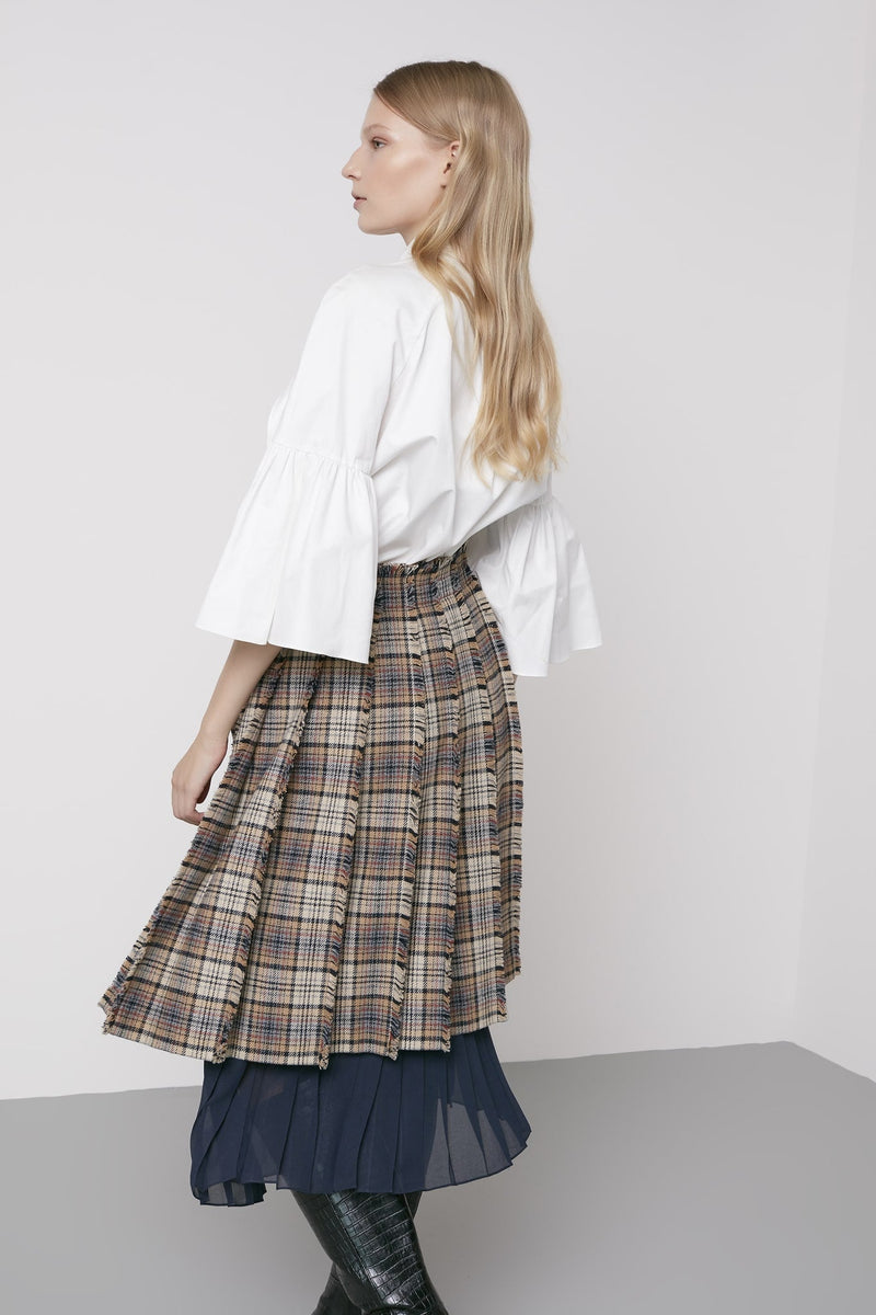 Machka Checkered Pleat Detail Skirt Beige