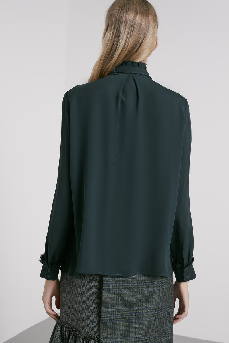 Machka Pintuck-Frill Detail Blouse Dark Green