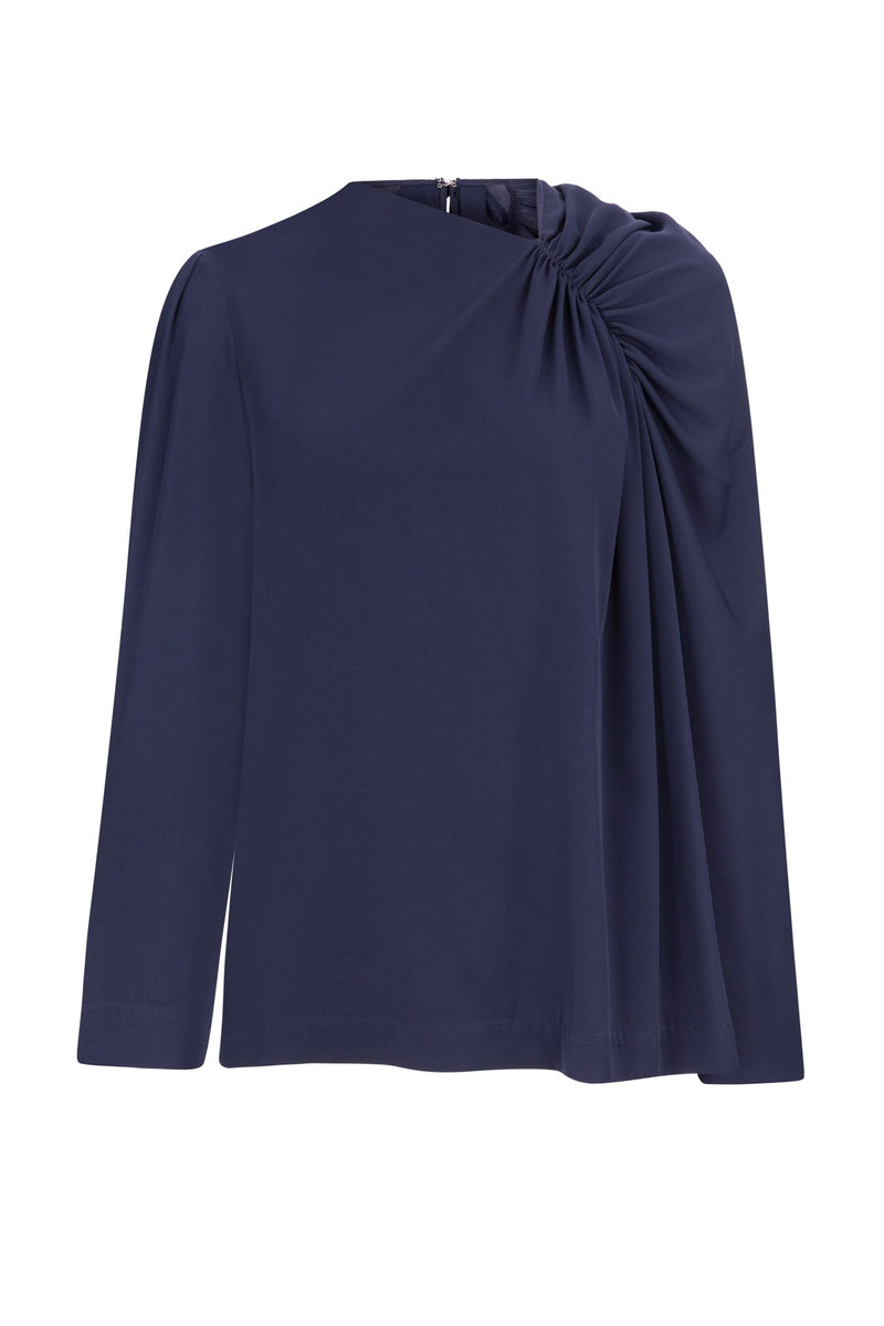 Machka Twisted Shoulder Detail Blouse Navy Blue